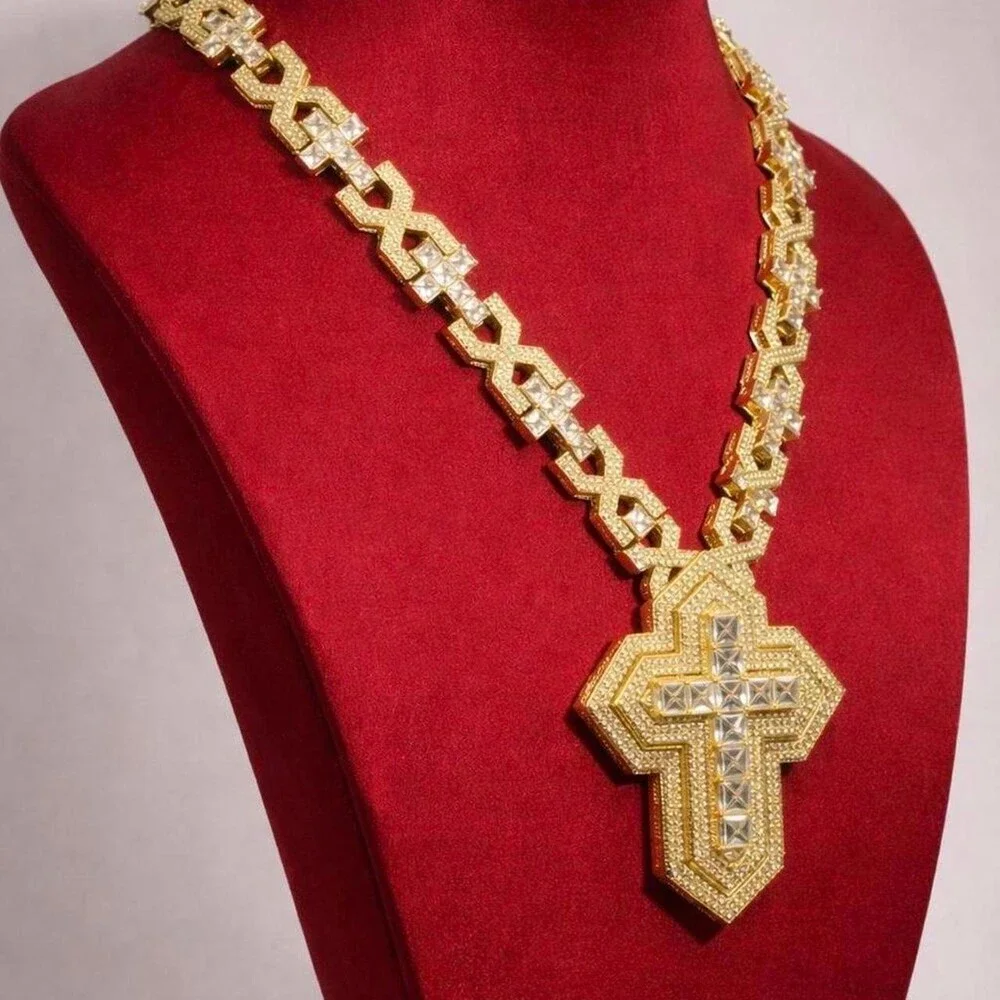 Iced Out Gold Cross Necklace 20inch